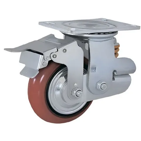 SSLpb 80 - Подпружиненное большегрузное полиуретановое колесо 200 мм (поворот. с тормозом, площадка, шарикоподш.)