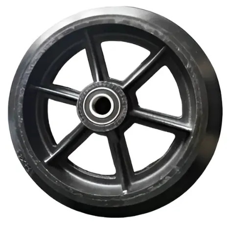 Большегрузное чугунное колесо без крепления 300 мм (черная резина, роликоподшипник) - D 300х75
