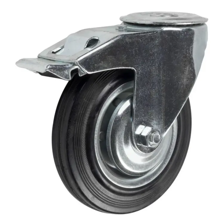 SChb 80 - Промышленное колесо 200 мм (под болт, поворотн., тормоз, черн. рез., роликоподш.)