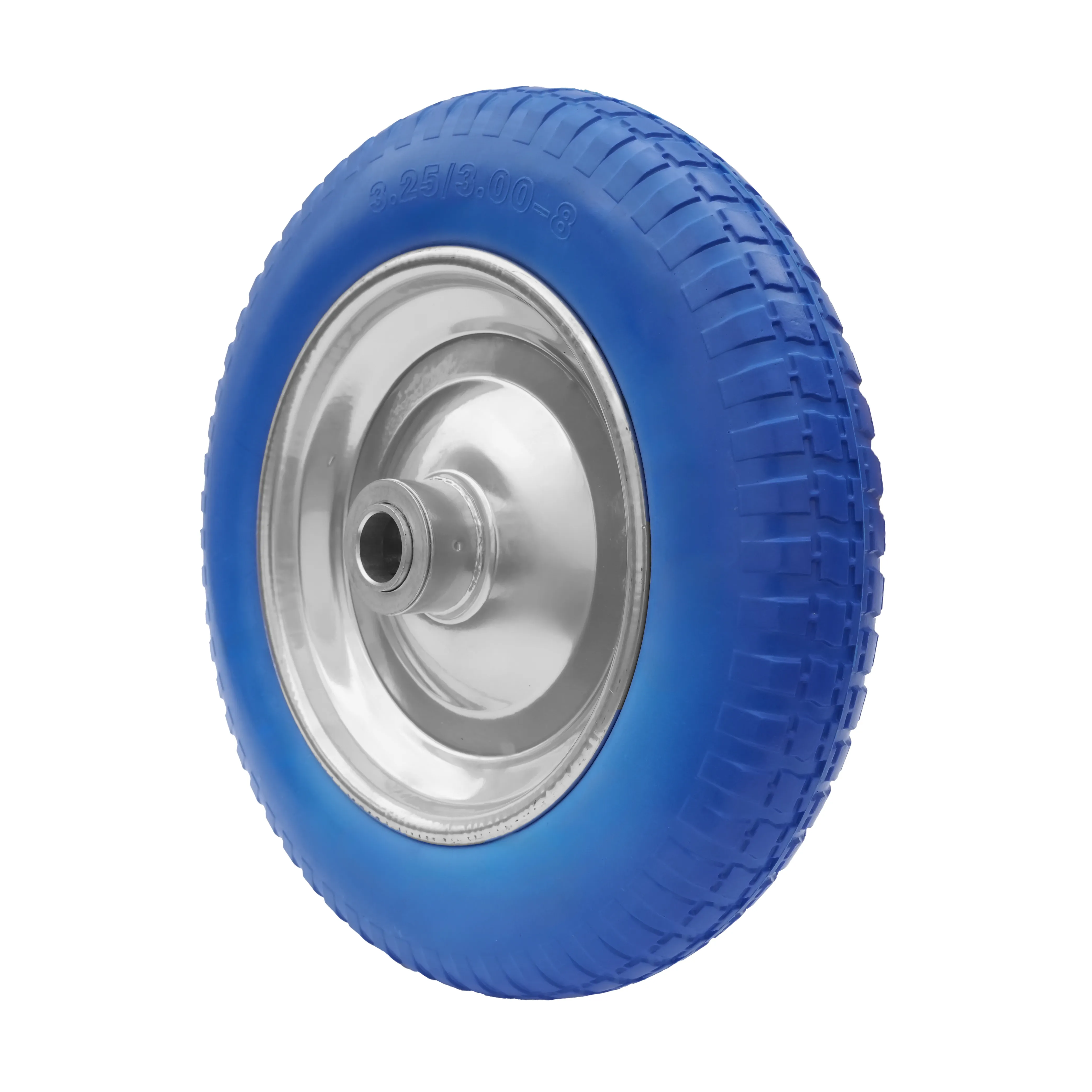 PU 2402-25 - Колесо для тачки / тележки полиуретановое бескамерное 3.25/3.00-8, сварной диск, диаметр 350 мм, ось 25 мм, металлический обод, симметричная ступица, шариковый подшипник