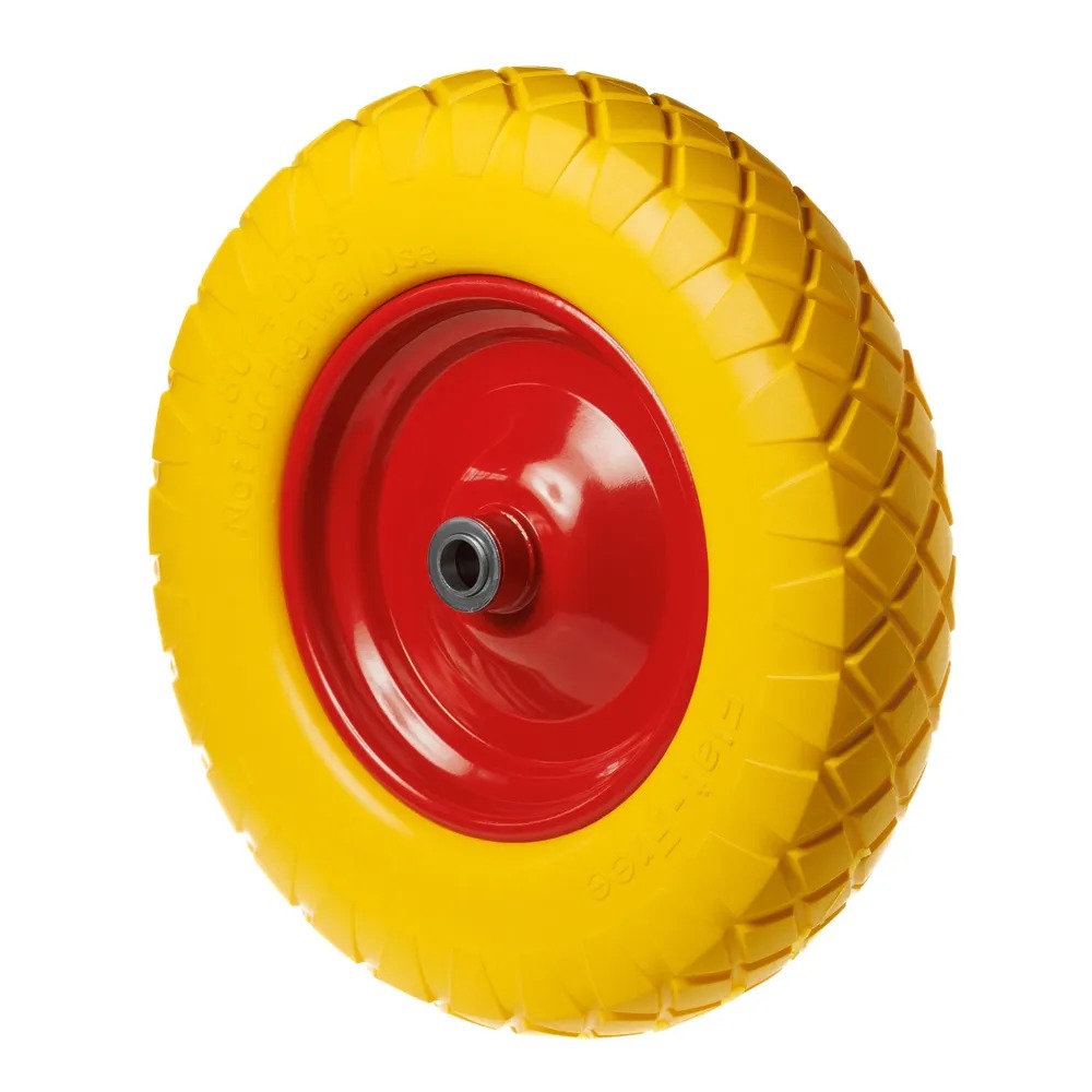 PU 3000-20 - Колесо для тачки / тележки полиуретановое бескамерное 4.00-8, диаметр 380 мм, ось 20 мм, металлический обод, симметричная ступица, шариковый подшипник